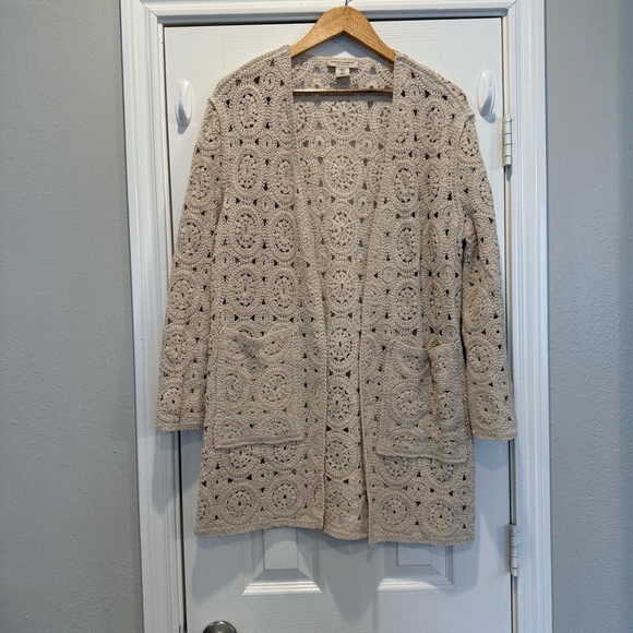 Martha Stewart Cream Cardigan Sweater with Lacy Knit - Picture 1 of 9